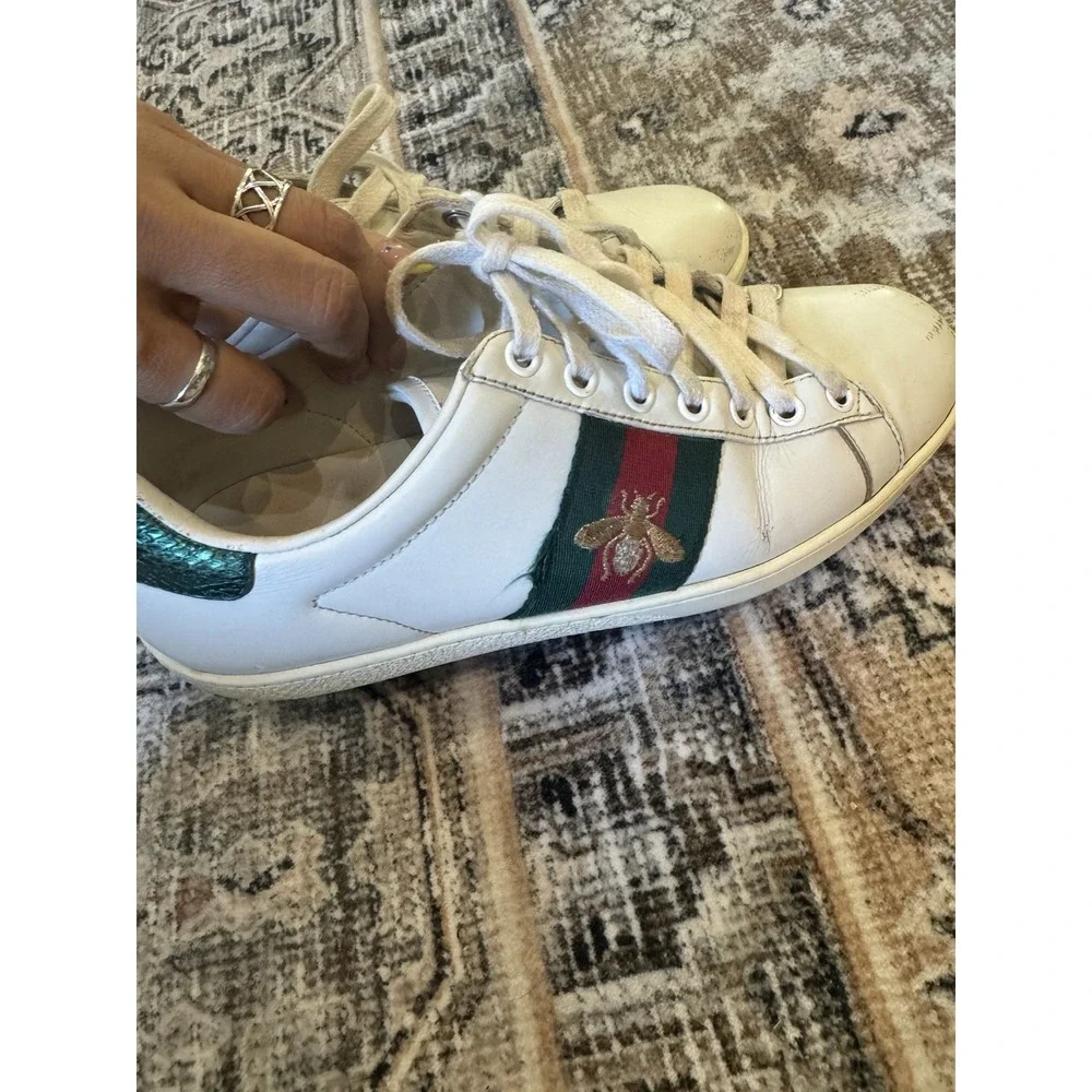 Gucci Ace Green Crocodile White Leather Shoes Sneakers Size 36